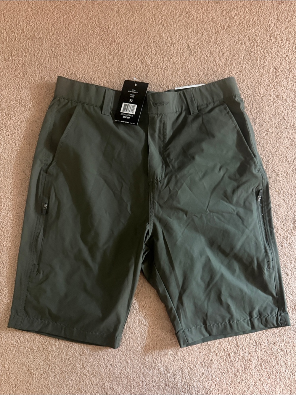 Men's Olive Hybrid Active Shorts with Zipper Pockets